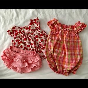 Gymboree bubble romper & strawberry dress 6-12M